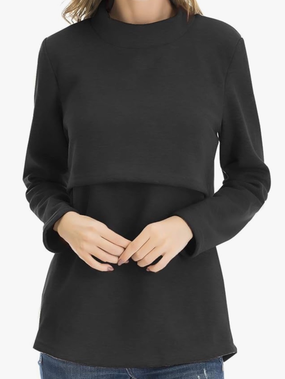 Women's Black Layered Nursing Sweatshirt Hoodie